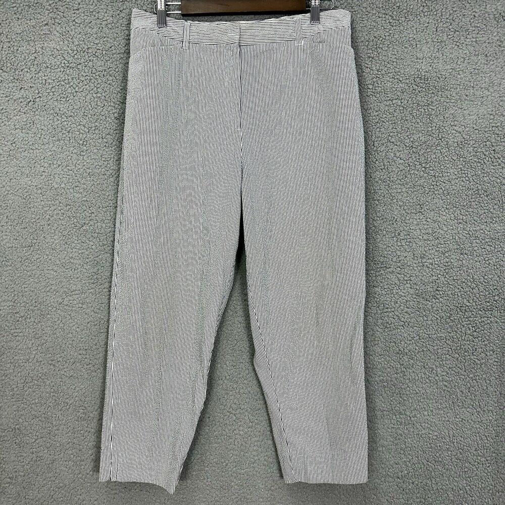 Jones New York Pants Womens 12 Blue Seersucker Stripe Ankle Tapered Coastal Prep